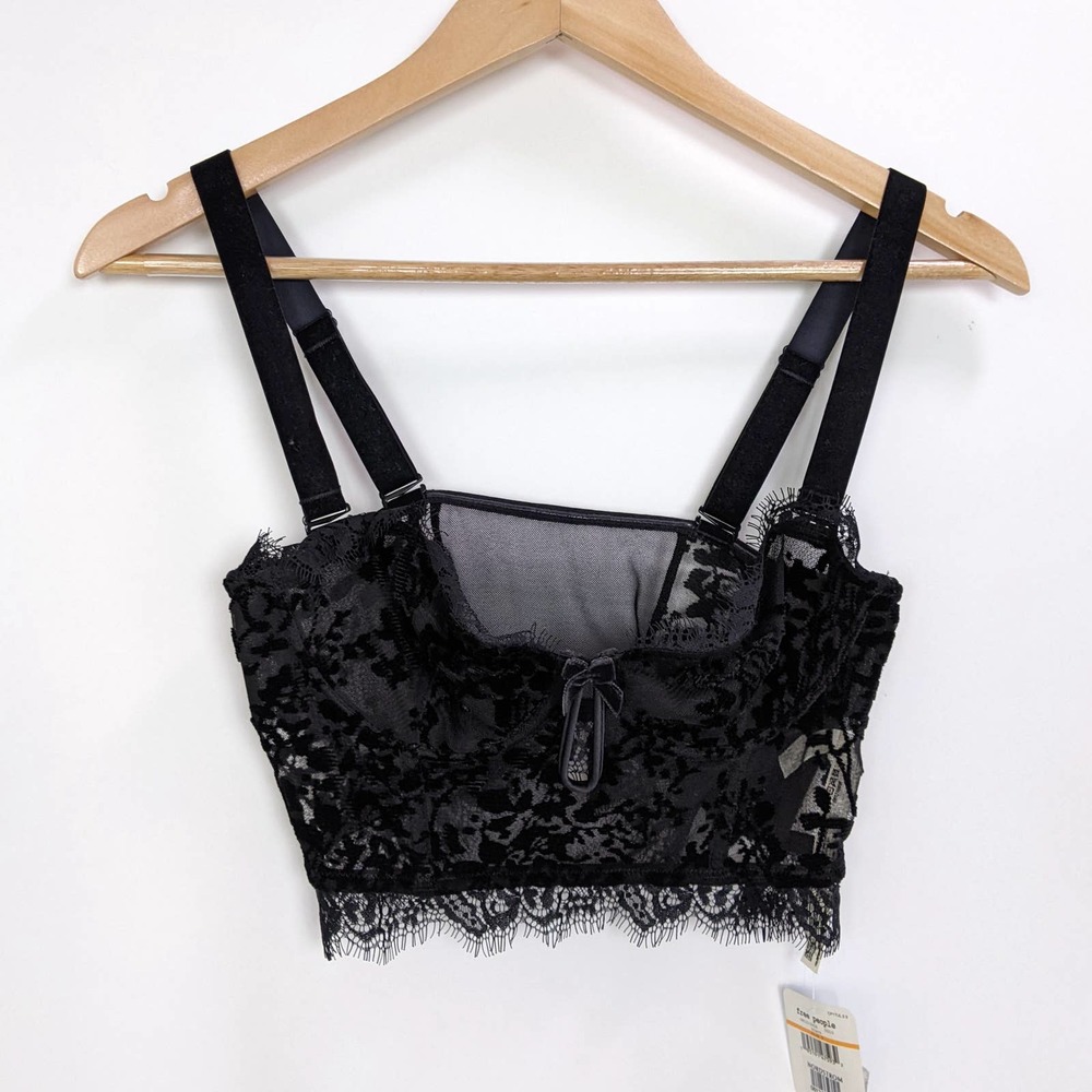 Free People Size S So Long Floral Velvet Sheer Mesh Lace Underwire Bra In Black - Picture 4 of 12